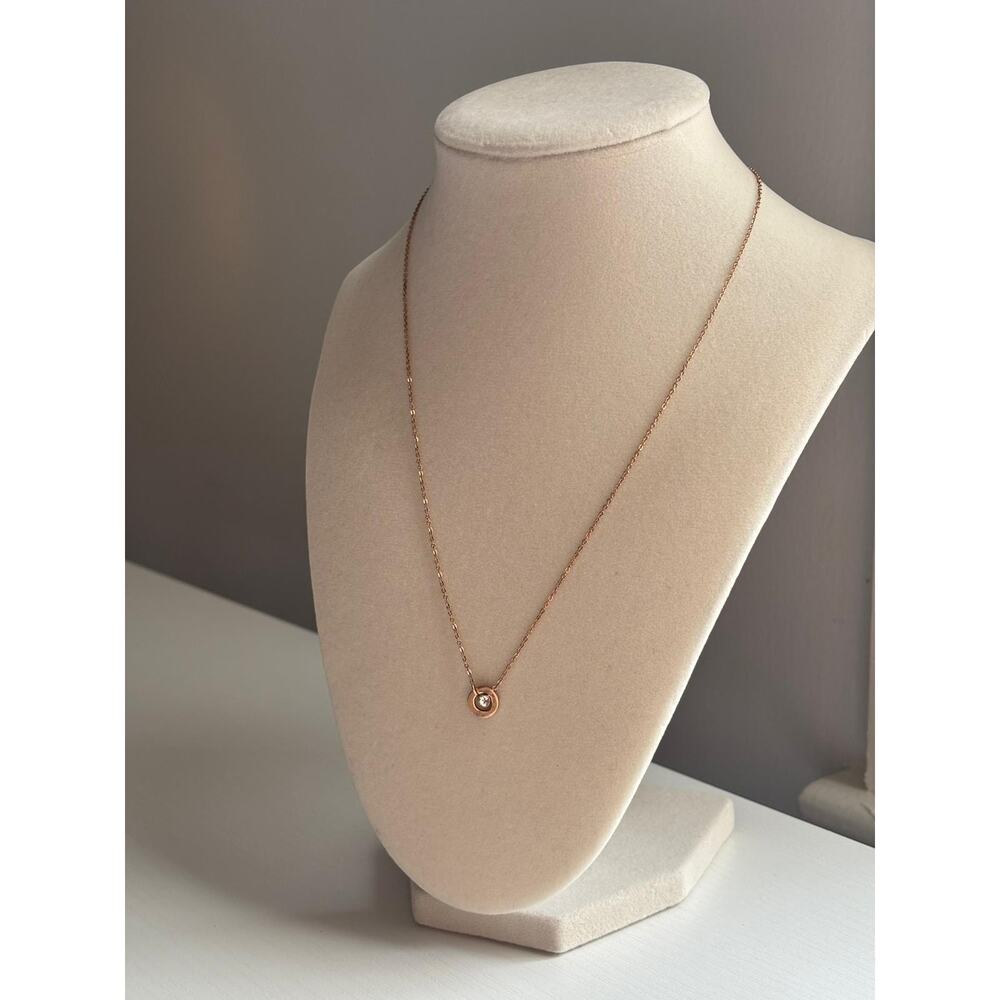 Rose Gold Circle Pendant Necklace Crystal Dainty Minimalist Jewelry - Picture 4 of 6